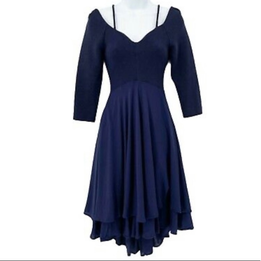 Maeve Anthro Orsay Knit Cold Shoulder Dress Small, Navy,  Layered 3/4 Sleeve